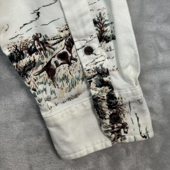 Chaps Shirt Mens 2XL White Wildlife Hunting Deer Duck Dog Print Flannel Button - Picture 5 of 11